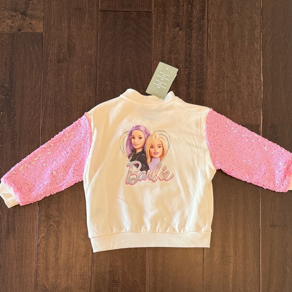 NWT H&M Toddler Girls Barbie Cream Sequin Bomber Jacket!
